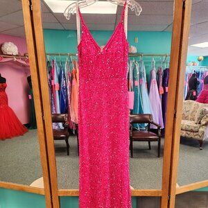 Cecilia Couture 1532 Size 2 Fuchsia Pink Sequin Prom Dress Evening Gown